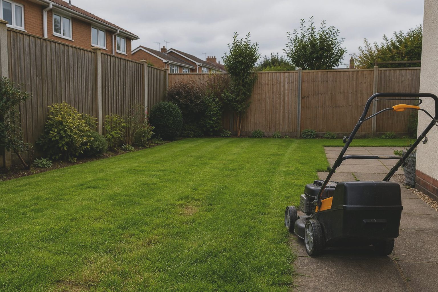 A freshly mown, neatly edged lawn in a local garden