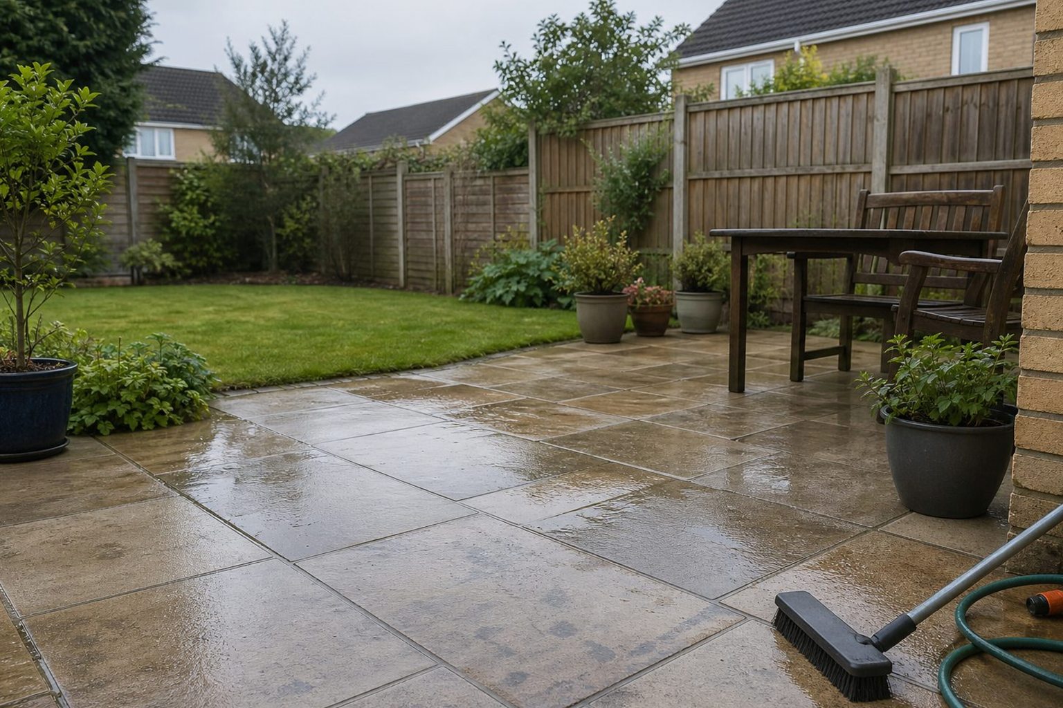 A clean, refreshed patio seating area