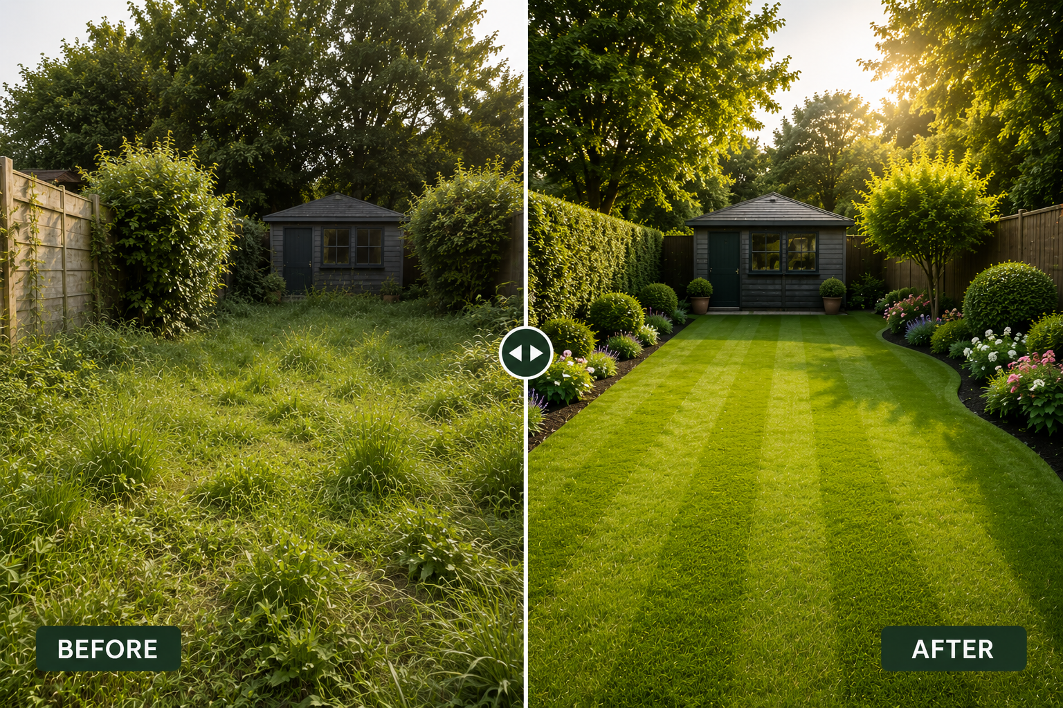 Before and after lawn and garden care transformation
