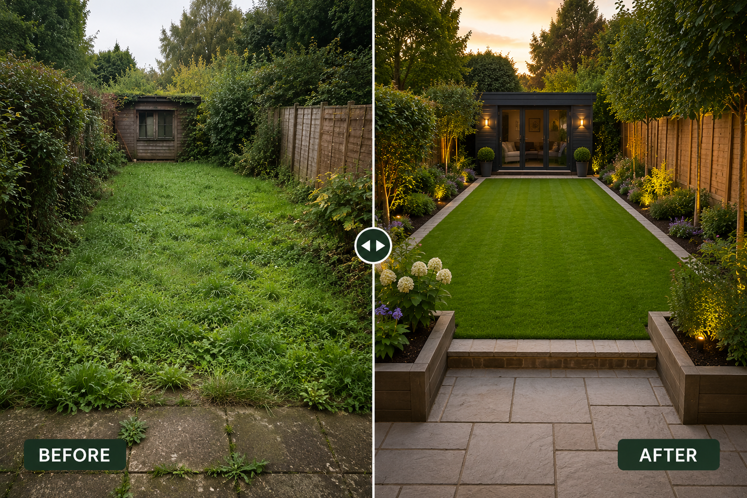 Before and after outdoor maintenance and tidy-up work