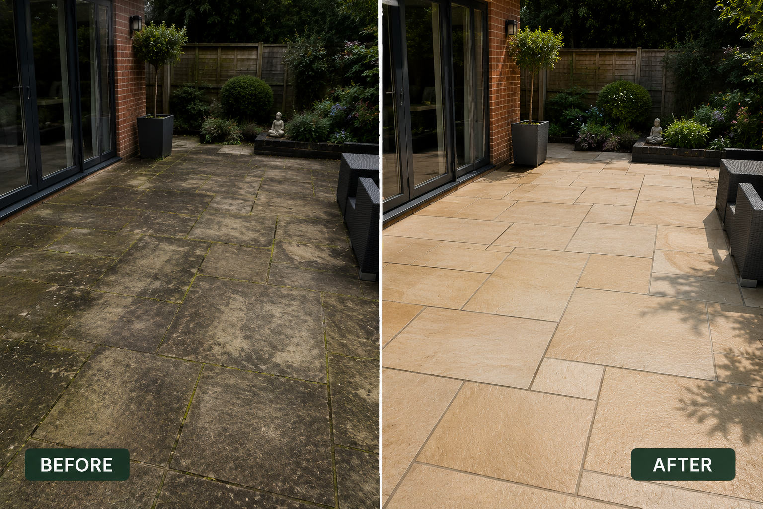 Before and after patio cleaning transformation