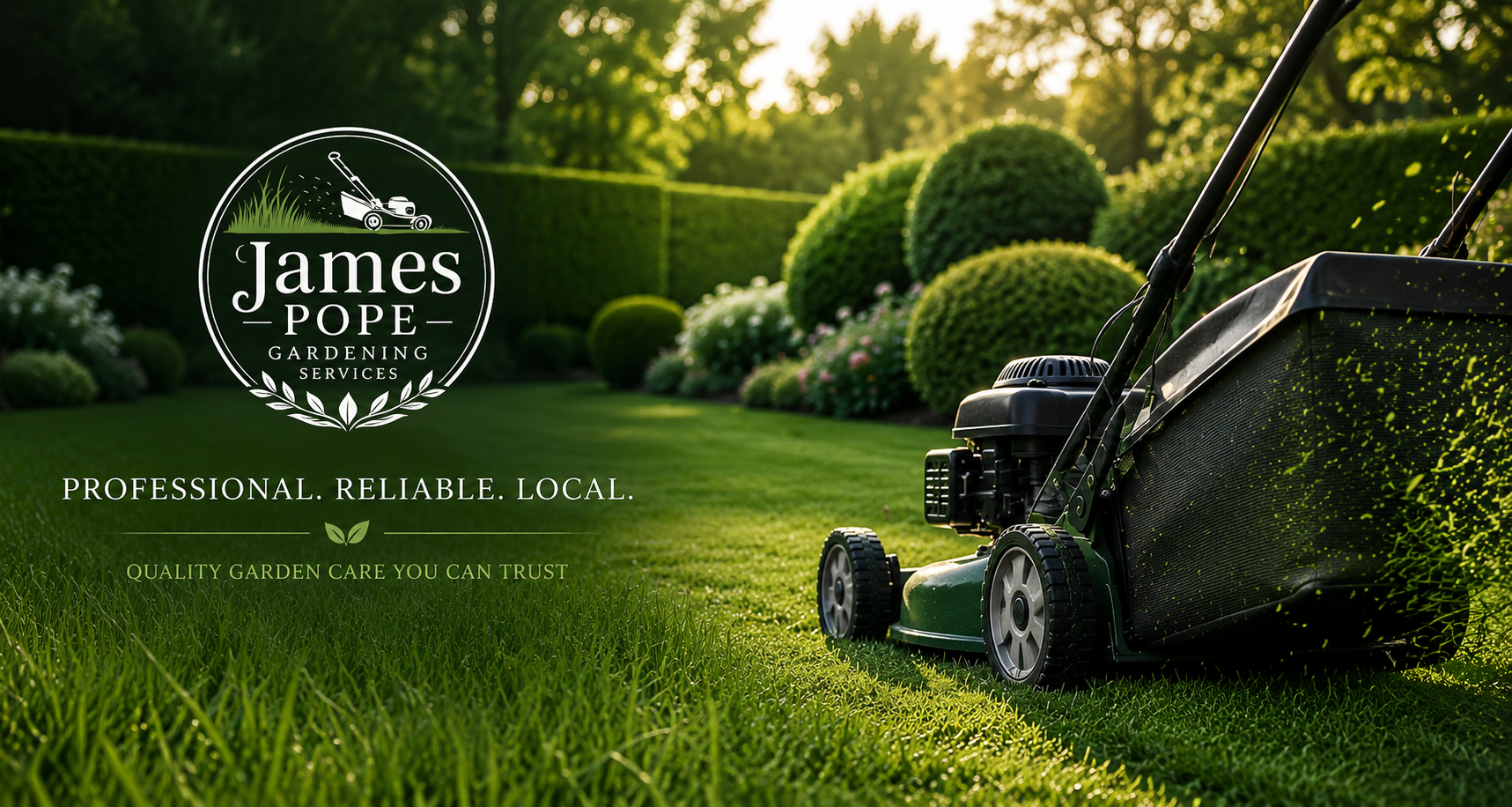 Fresh green lawn being cut by a mower in cinematic evening light
